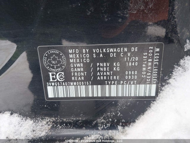 3VWG57AU7MM009157 Volkswagen Golf Comfortline/highline