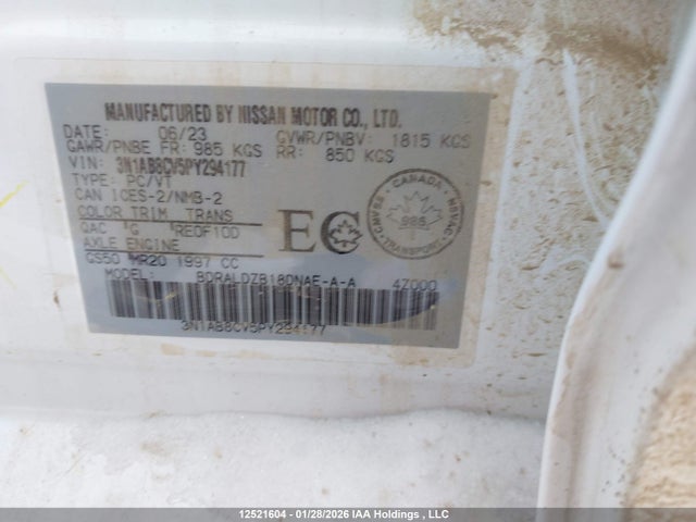 12521604 :رقم المزاد ، 3N1AB8CV5PY294177 vin ، 2023 Nissan Sentra Sv مزاد بيع
