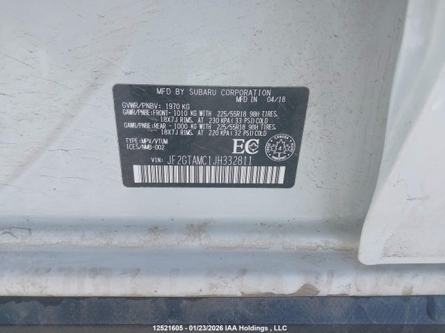 JF2GTAMC1JH332811 Subaru Crosstrek Limited