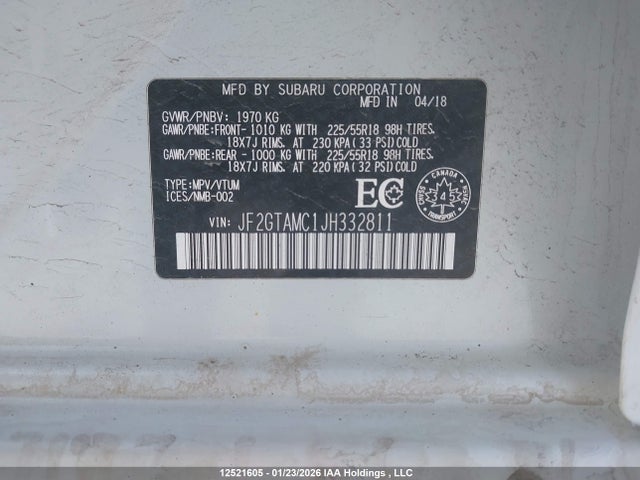 JF2GTAMC1JH332811 Subaru Crosstrek Limited