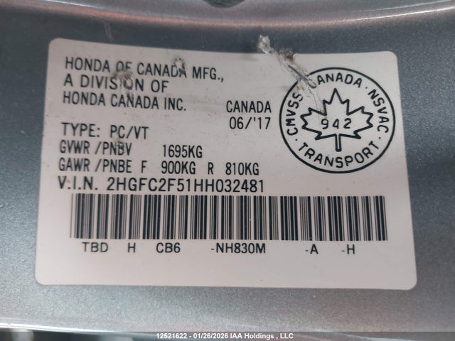 2HGFC2F51HH032481 Honda Civic Lx