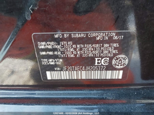 JF2GTAEC4JH205372 Subaru Crosstrek Sport