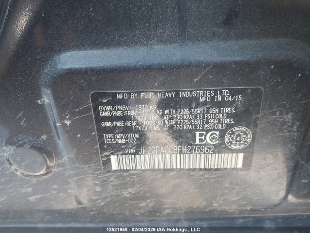 JF2GPACC8FH276962 Subaru Xv Crosstrek 2.0 Premium