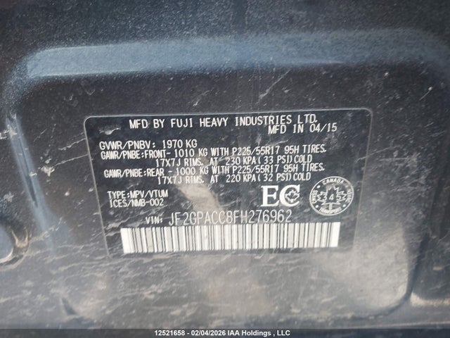 JF2GPACC8FH276962 Subaru Xv Crosstrek 2.0 Premium