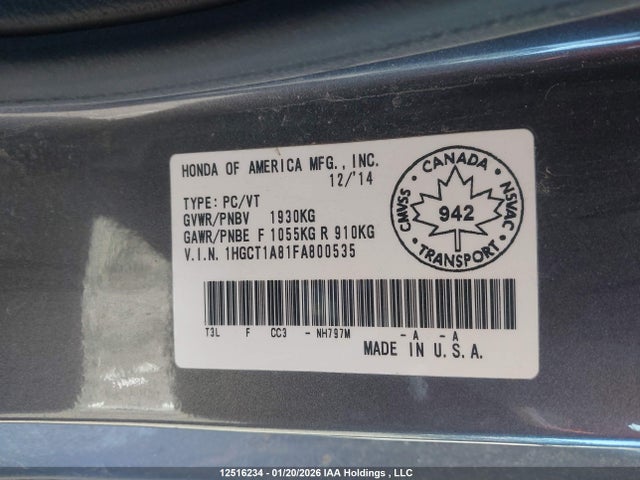 1HGCT1A81FA800535 Honda Accord Ex-l-navi