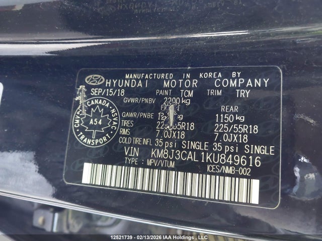KM8J3CAL1KU849616 Hyundai Tucson