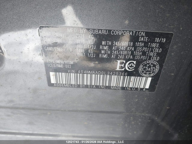 4S4WMAAD0L3425366 Subaru Ascent