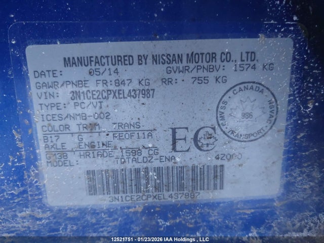 Nissan Versa 2014 3N1CE2CPXEL437987 Image 9