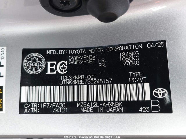 JTNK4MBE7S3248157 Toyota Corolla N