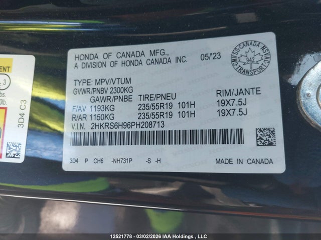 2HKRS6H96PH208713 Honda Cr-v Touring Hybrid