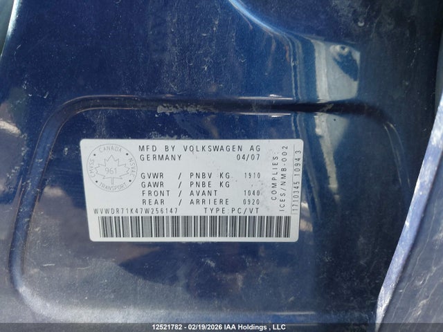 Продажа на аукционе авто 2007 Volkswagen Rabbit 5-door, vin: WVWDR71K47W256147, номер лота: 12521782
