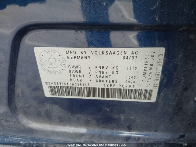 Продажа на аукционе авто 2007 Volkswagen Rabbit 5-door, vin: WVWDR71K47W256147, номер лота: 12521782