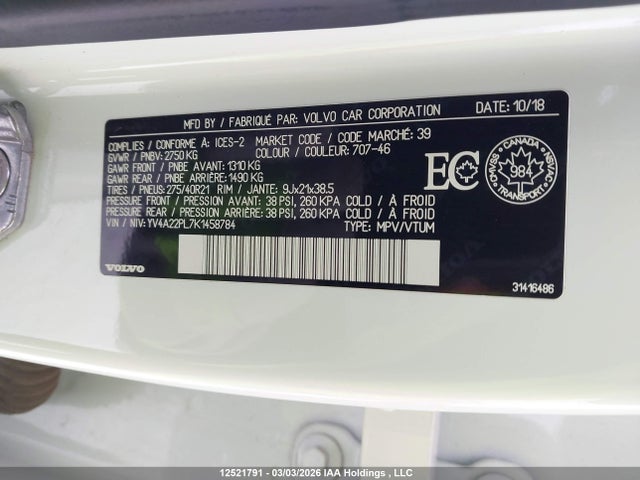 YV4A22PL7K1458784 Volvo Xc90 T6 Inscription