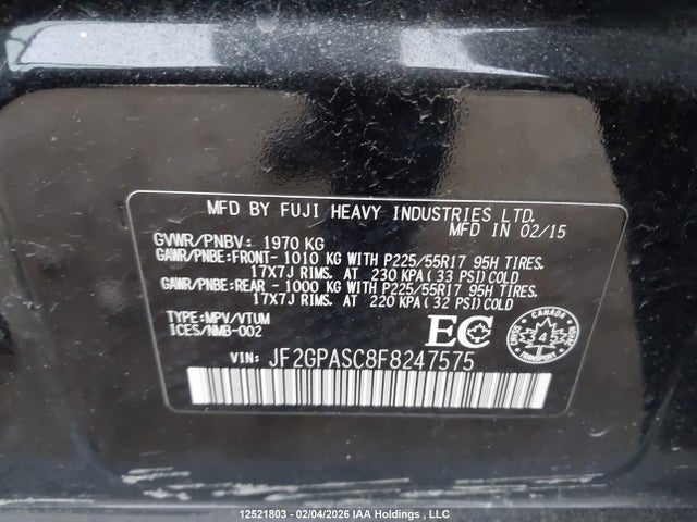 JF2GPASC8F8247575 Subaru Xv Crosstrek Sport Limited