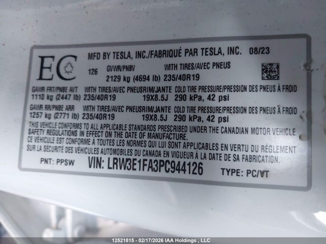 Tesla MODEL 3 2023 LRW3E1FA3PC944126 Image 9