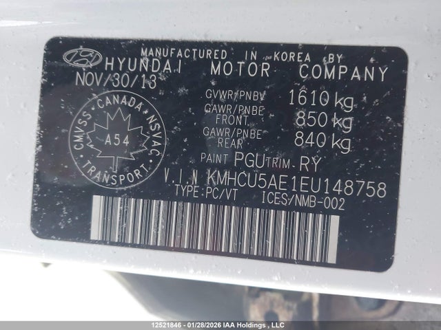 KMHCU5AE1EU148758 Hyundai Accent Gls/se