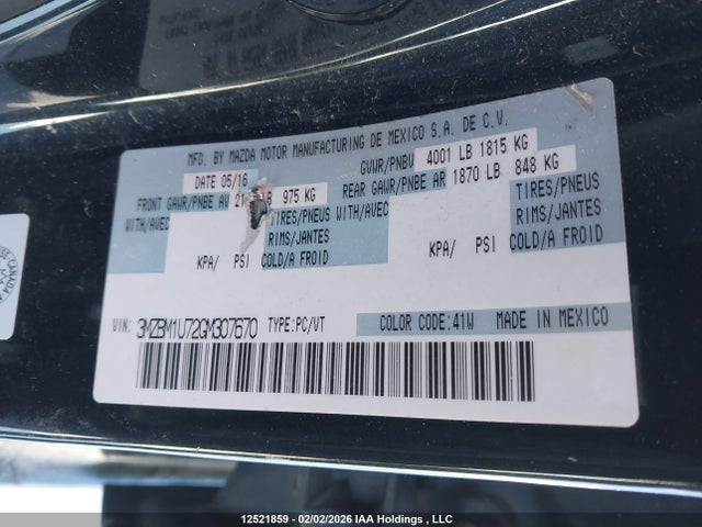 3MZBM1U72GM307670 Mazda 3 SPORT