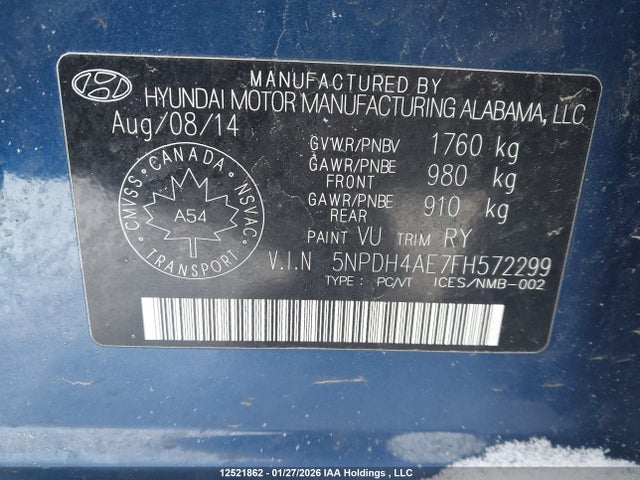 5NPDH4AE7FH572299 Hyundai ELANTRA GL