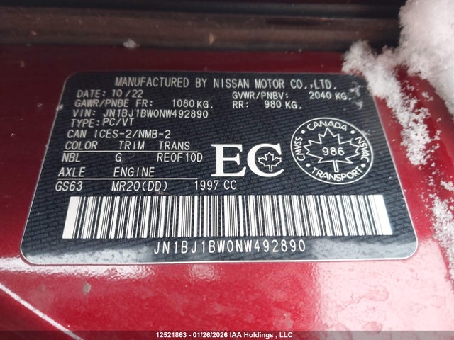 JN1BJ1BW0NW492890 Nissan Rogue Sport Sv