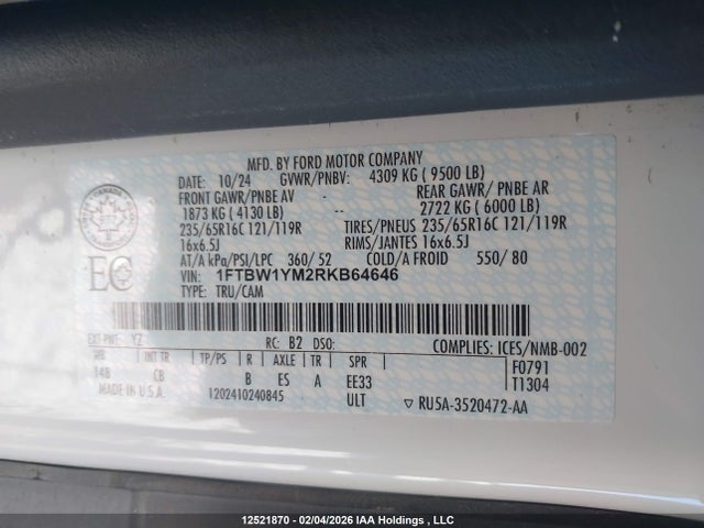 Aukcja sprzedaży 2024 Ford E-transit-350 Cargo, vin: 1FTBW1YM2RKB64646, numer aukcji: 12521870