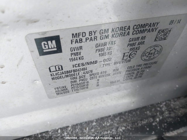 Aukcja sprzedaży 2015 Buick Encore Convenience, vin: KL4CJASB6FB042484, numer aukcji: 12521884