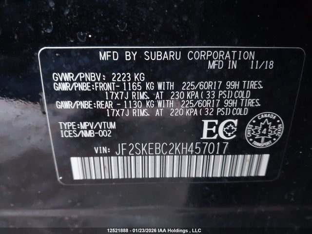 Продаж на аукціоні авто 2019 Subaru Forester, vin: JF2SKEBC2KH457017, номер лоту: 12521888