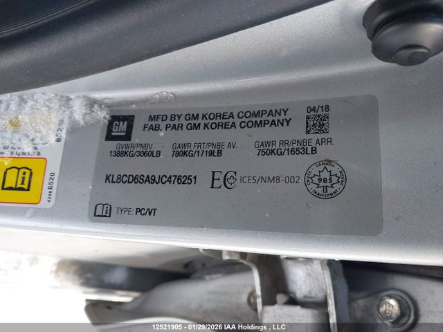 KL8CD6SA9JC476251 Chevrolet SPARK 1LT