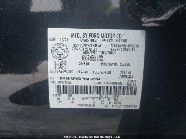 1FM5K8FWXPNA02194 Ford Explorer Limited