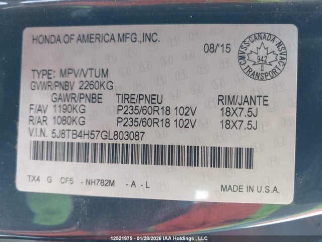 5J8TB4H57GL803087 Acura Rdx Technology