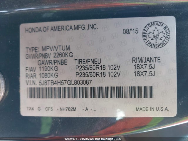 5J8TB4H57GL803087 Acura Rdx Technology
