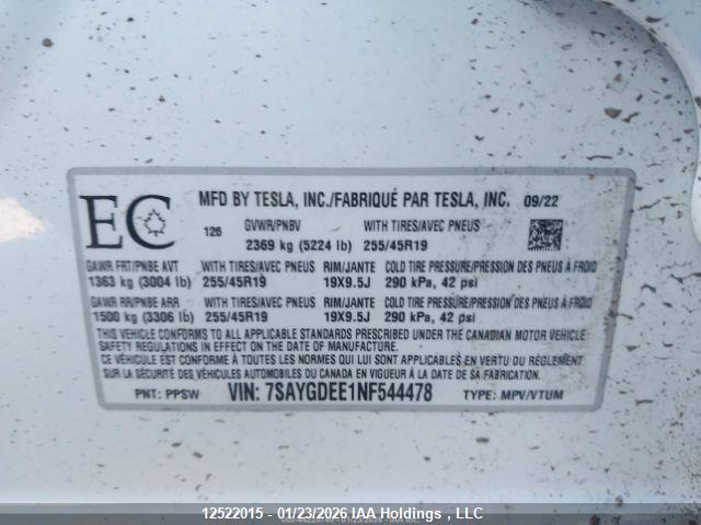7SAYGDEE1NF544478 Tesla Model Y