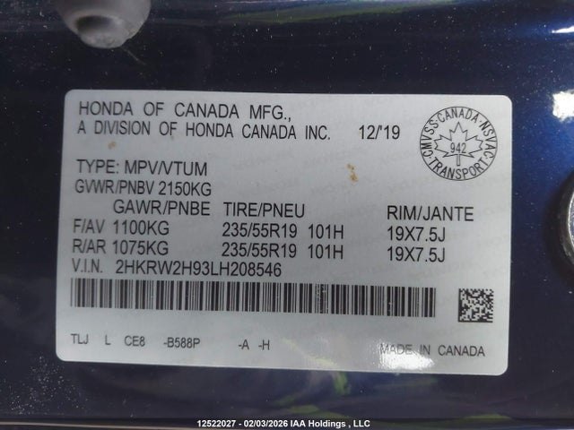 2HKRW2H93LH208546 Honda Cr-v Touring