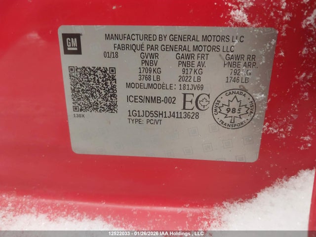 1G1JD5SH1J4113628 Chevrolet Sonic Lt Auto