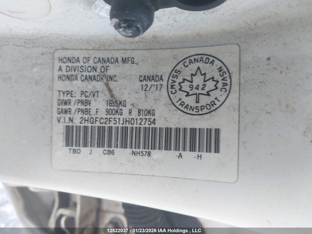 2HGFC2F51JH012754 Honda Civic Lx
