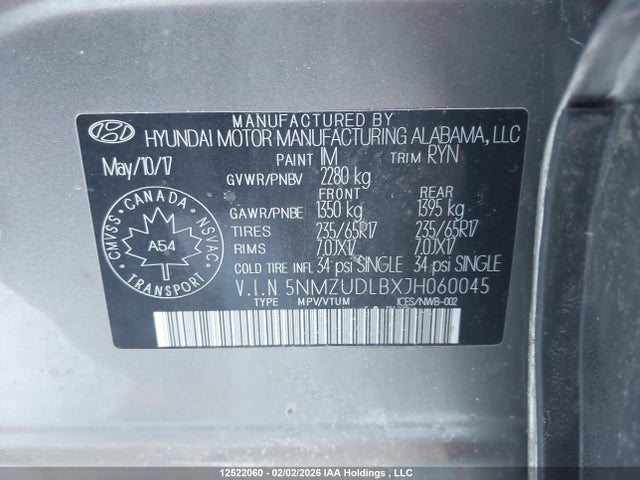 5NMZUDLBXJH060045 Hyundai Santa Fe Sport 2.4 Se