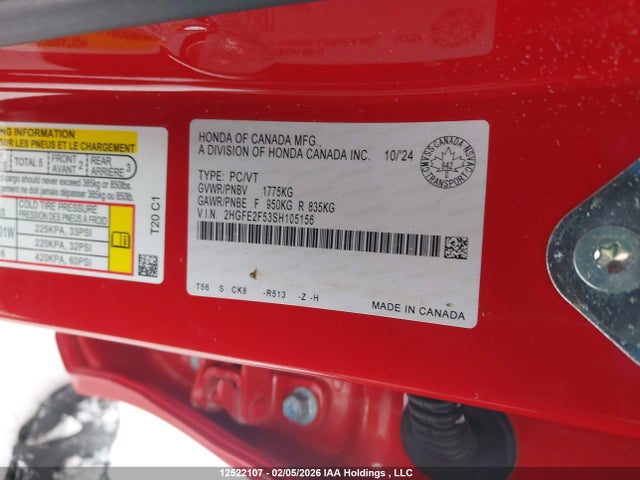 2HGFE2F53SH105156 Honda Civic Sport