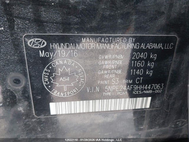5NPE24AF9HH447063 Hyundai Sonata