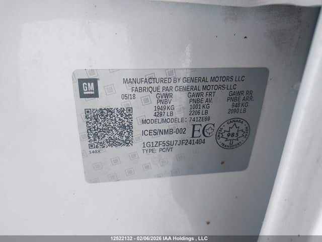 1G1ZF5SU7JF241404 Chevrolet MALIBU HYBRID