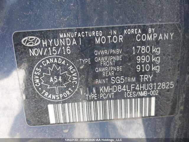 KMHD84LF4HU312825 Hyundai Elantra