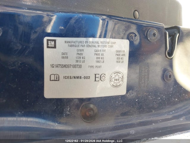 Продаж на аукціоні авто 2009 Chevrolet Cobalt Lt, vin: 1G1AT55H397100730, номер лоту: 12522162