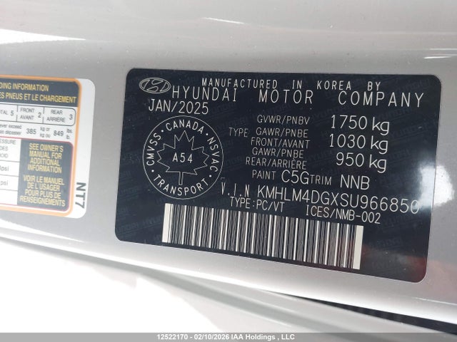 KMHLM4DGXSU966850 Hyundai Elantra Preferred W/tech Package