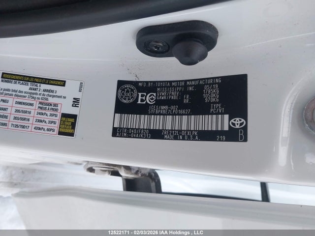 12522171 :رقم المزاد ، 5YFBPRBE7LP016627 vin ، 2020 Toyota Corolla Le مزاد بيع