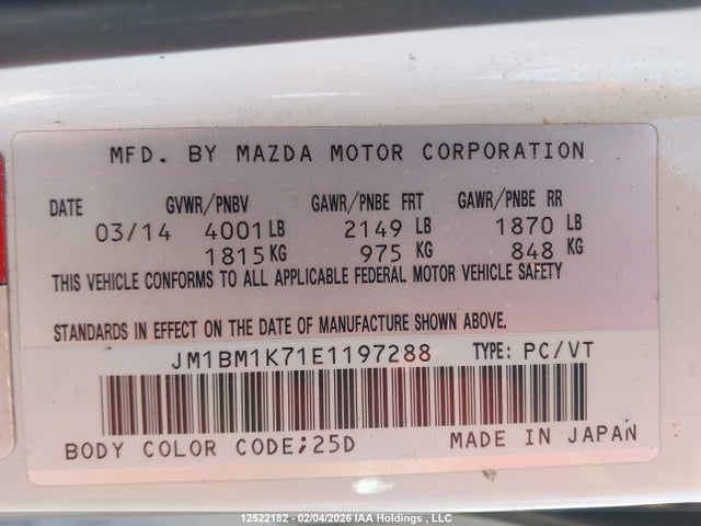 JM1BM1K71E1197288 Mazda MAZDA3