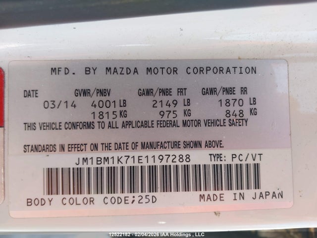 JM1BM1K71E1197288 Mazda MAZDA3