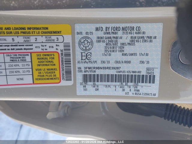 3FMCR9BN5SRE39287 Ford Bronco Sport