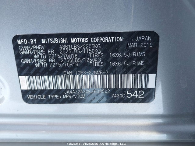 JA4AZ2A30KZ609502 Mitsubishi Outlander Es