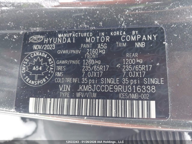 Auction sale of the 2024 Hyundai Tucson Trend Awd, vin: KM8JCCDE9RU316338, lot number: 12522243