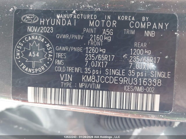 Auction sale of the 2024 Hyundai Tucson Trend Awd, vin: KM8JCCDE9RU316338, lot number: 12522243