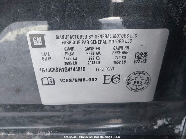1G1JC6SH1G4144816 Chevrolet SONIC LT