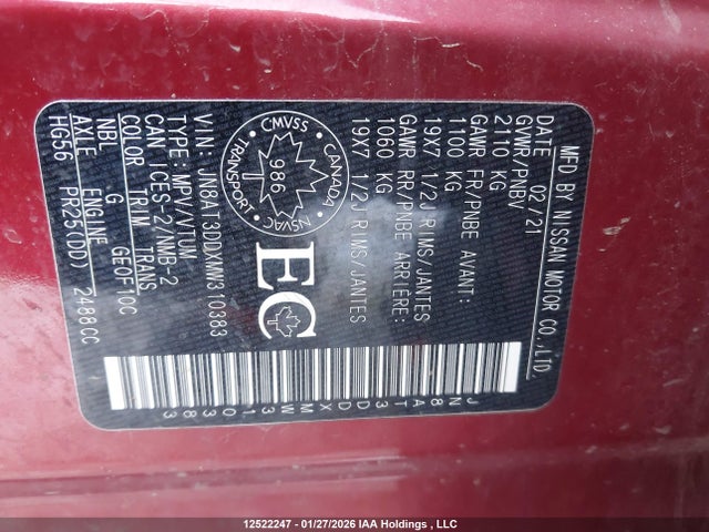 JN8AT3DDXMW310383 Nissan Rogue Platinum